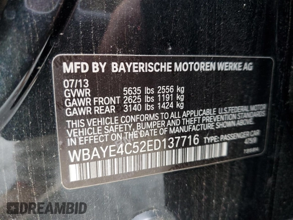 2014 BMW 7 Series 740Li with VIN WBAYE4C52ED137716, listed as a Copart auction lot 46108955 with 82,873 mi miles and Salvage Title. Bid and sale history available at carsss.com. Image 15.