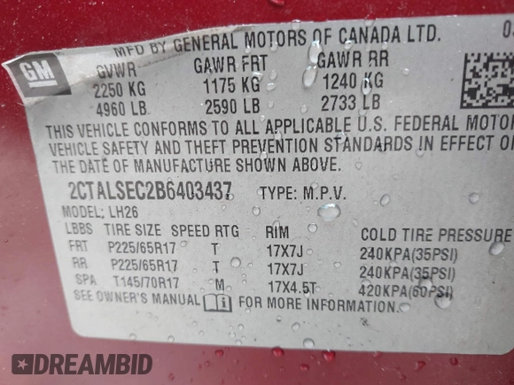 2011 GMC Terrain SLE-2 z VIN 2CTALSEC2B6403437, wystawiony jako IAAI lot #42035478 z przebiegiem 158 000 mil mil oraz . Historia ofert i sprzedaży dostępna na DreamBid. Obrazek 9.