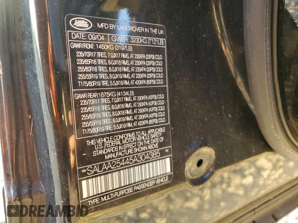 2005 Land Rover LR3 SE z VIN SALAA25445A304385, wystawiony jako Copart lot #78124254 z przebiegiem Nie podano mil oraz Nie do naprawy • Non repairable. Historia ofert i sprzedaży dostępna na DreamBid. Obrazek 14.
