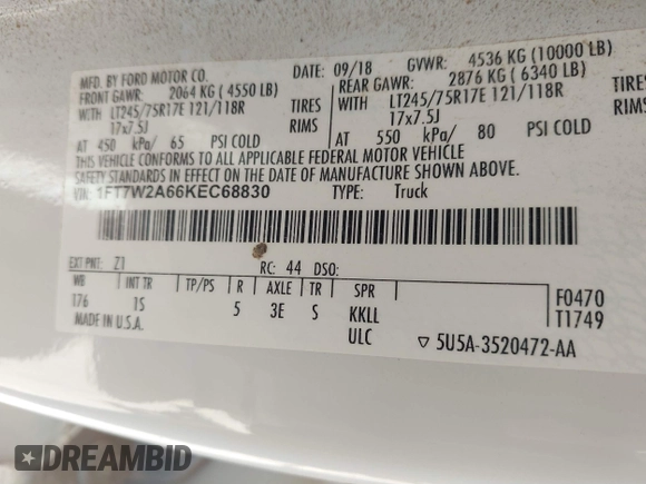 2019 Ford Super Duty F-250 SRW XL with VIN 1FT7W2A66KEC68830, listed as a IAAI auction lot 41676787 with 155,201 mi miles. Bid and sale history available at carsss.com. Image 9.