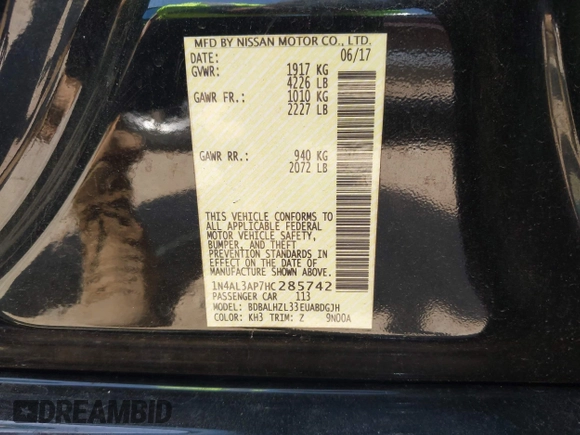 2017 Nissan Altima SR z VIN 1N4AL3AP7HC285742, wystawiony jako IAAI lot #41984935 z przebiegiem 92 855 mil mil oraz . Historia ofert i sprzedaży dostępna na DreamBid. Obrazek 9.