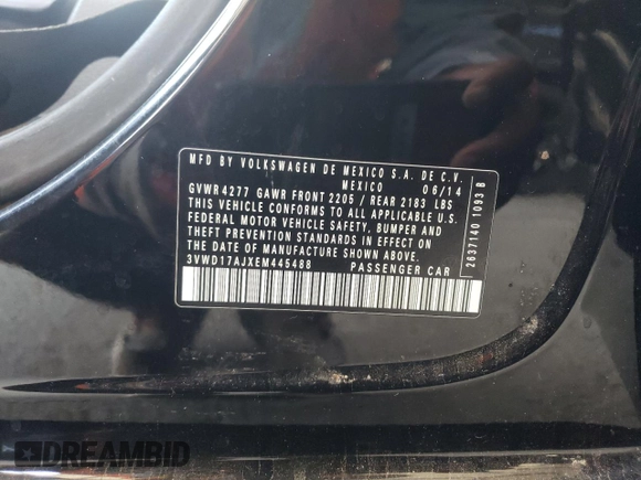 2014 Volkswagen Jetta SE with VIN 3VWD17AJXEM445488, listed as a Copart auction lot 65282425 with 159,356 mi miles and Salvage title. Bid and sale history available at DreamBid. Image 12.