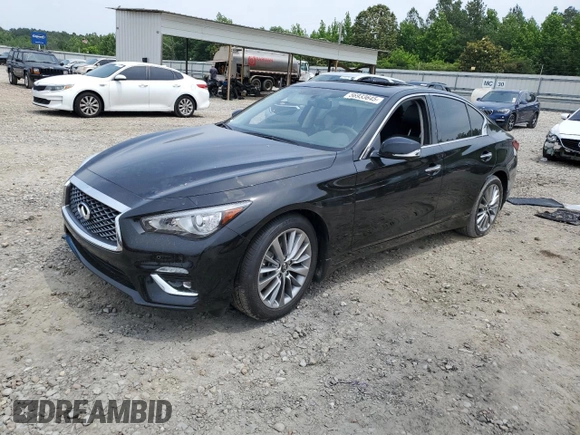 2023 Infiniti Q50 Luxe with VIN JN1EV7BR0PM543687, listed as a Copart auction lot 56933645 with 17,186 mi miles and Salvage title. Bid and sale history available at DreamBid. Image 1.