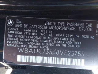 2008 BMW 1 Series 135i with VIN WBAUC73538VF25755, listed as a IAAI auction lot 42121984 with 147,513 mi miles. Bid and sale history available at carsss.com. Image 9.