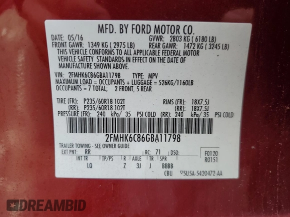 2016 Ford Flex SEL with VIN 2FMHK6C86GBA11798, listed as a Copart auction lot 43787695 with 128,553 mi miles and Salvage Title. Bid and sale history available at carsss.com. Image 13.