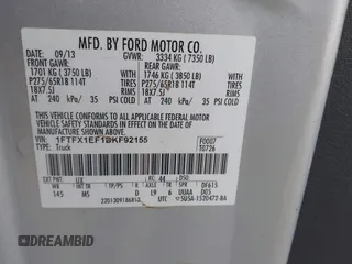 2013 Ford F-150 XL with VIN 1FTFX1EF1DKF92155, listed as a IAAI auction lot 42020384 with 87,647 mi miles and . Bid and sale history available at carsss.com. Image 9.