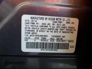 2020 Infiniti Q50 Luxe z VIN JN1EV7AP9LM203562, wystawiony jako Copart lot #57536415 z przebiegiem 48 790 mil mil oraz Szkoda całkowita • Salvage title. Historia ofert i sprzedaży dostępna na DreamBid. Obrazek 12.
