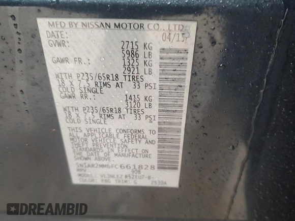 2015 Nissan Pathfinder SL z VIN 5N1AR2MM6FC661828, wystawiony jako Copart lot #50355945 z przebiegiem 188 714 mil mil oraz Szkoda całkowita • Salvage title. Historia ofert i sprzedaży dostępna na DreamBid. Obrazek 13.
