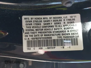 2012 Honda Civic EX-L with VIN 19XFB2F97CE028900, listed as a IAAI auction lot 41651336 with 174,338 mi miles and . Bid and sale history available at DreamBid. Image 9.