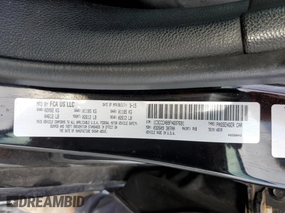 2015 Chrysler 200 Limited with VIN 1C3CCCAB9FN697691, listed as a Copart auction lot 51967435 with 138,964 mi miles and Salvage Title. Bid and sale history available at DreamBid. Image 12.