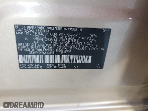 2012 Toyota RAV4 Limited with VIN 2T3YF4DV3CW128599, listed as a Copart auction lot 45479495 with 158,247 mi miles and Salvage Title. Bid and sale history available at carsss.com. Image 16.