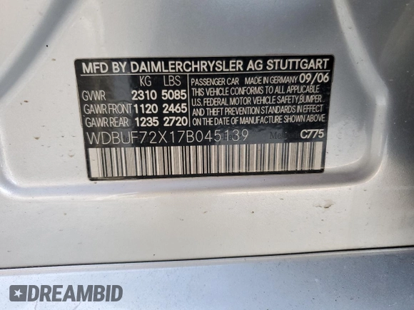 2007 Mercedes-Benz E 550 z VIN WDBUF72X17B045139, wystawiony jako Copart lot #55218075 z przebiegiem 148 304 mil mil oraz Szkoda całkowita • Salvage title. Historia ofert i sprzedaży dostępna na DreamBid. Obrazek 12.