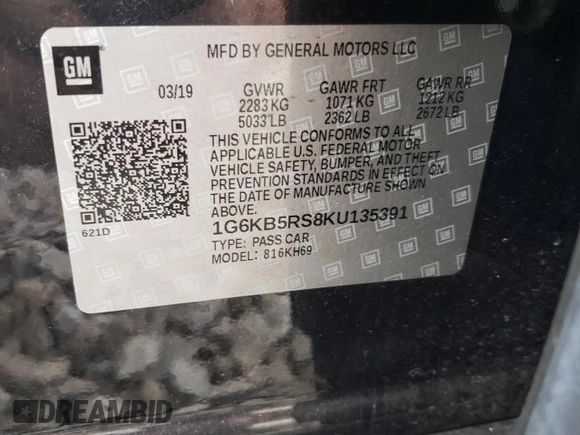 2019 Cadillac CT6 Luxury AWD with VIN 1G6KB5RS8KU135391, listed as a Copart auction lot 81174234 with 88,470 mi miles and Salvage title. Bid and sale history available at DreamBid. Image 13.