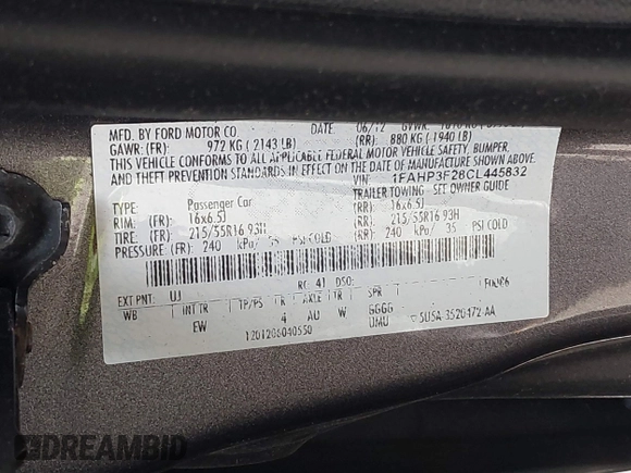 2012 Ford Focus SE with VIN 1FAHP3F28CL445832, listed as a IAAI auction lot 42380266 with 164,884 mi miles and . Bid and sale history available at DreamBid. Image 9.