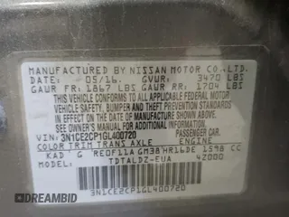 2016 Nissan Note S with VIN 3N1CE2CP1GL400720, listed as a Copart auction lot 62227665 with 92,755 mi miles and Salvage title. Bid and sale history available at DreamBid. Image 13.