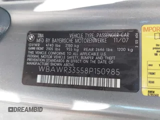2008 BMW 3 Series 328i with VIN WBAWR33558P150985, listed as a IAAI auction lot 41644079 with Not Provided miles and . Bid and sale history available at carsss.com. Image 9.