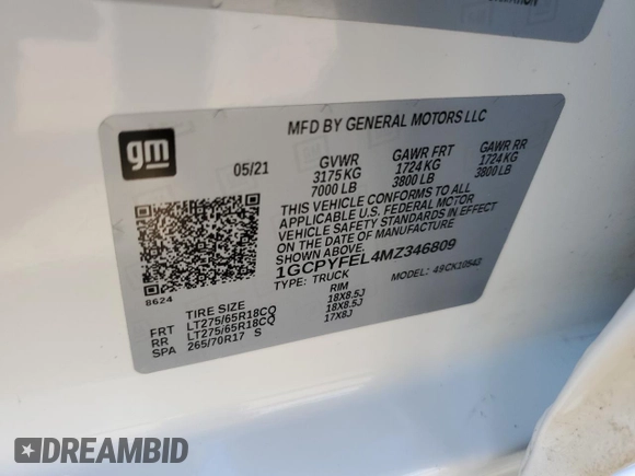 2021 Chevrolet Silverado 1500 LT Trail Boss with VIN 1GCPYFEL4MZ346809, listed as a Copart auction lot 52740965 with 81,499 mi miles and Salvage Title. Bid and sale history available at DreamBid. Image 12.