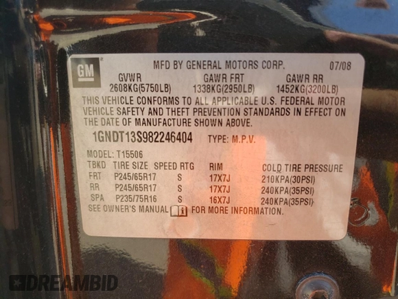 2008 Chevrolet TrailBlazer 1LT with VIN 1GNDT13S982246404, listed as a Copart auction lot 71012014 with 239,388 mi miles and Salvage Title. Bid and sale history available at DreamBid. Image 13.
