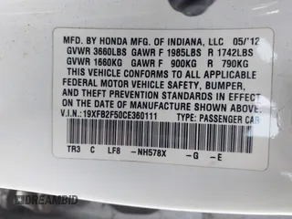 2012 Honda Civic LX with VIN 19XFB2F50CE360111, listed as a IAAI auction lot 42163922 with 109,119 mi miles and . Bid and sale history available at DreamBid. Image 9.