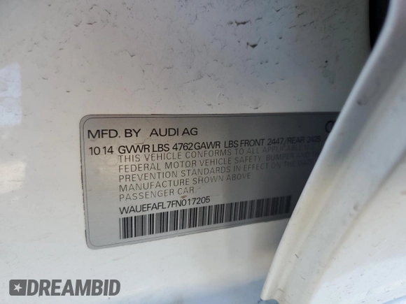 2015 Audi A4 Premium Plus z VIN WAUEFAFL7FN017205, wystawiony jako Copart lot #77684244 z przebiegiem 108 555 mil mil oraz Szkoda całkowita • Salvage title. Historia ofert i sprzedaży dostępna na DreamBid. Obrazek 12.