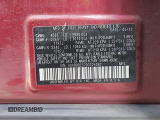 2013 Subaru Outback Premium with VIN 4S4BRBCC2D3324082, listed as a IAAI auction lot 42510079 with 129,475 mi miles and . Bid and sale history available at DreamBid. Image 9.