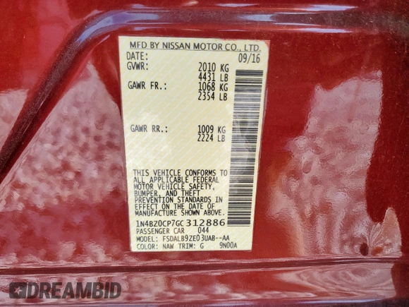 2016 Nissan LEAF S z VIN 1N4BZ0CP7GC312886, wystawiony jako Copart lot #57893505 z przebiegiem Nie podano mil oraz Szkoda całkowita • Salvage title. Historia ofert i sprzedaży dostępna na DreamBid. Obrazek 12.