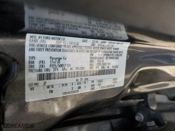 2015 Ford C-Max Hybrid SEL with VIN 1FADP5BU7FL106355, listed as a Copart auction lot 46952975 with 214,158 mi miles and Clean Title. Bid and sale history available at carsss.com. Image 13.