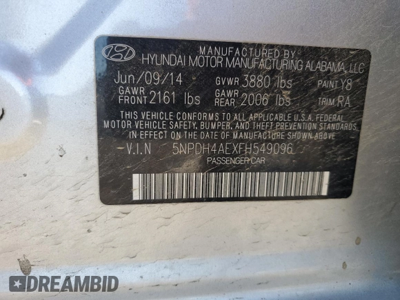 2015 Hyundai Elantra SE with VIN 5NPDH4AEXFH549096, listed as a Copart auction lot 83113014 with 163,449 mi miles and Salvage Title. Bid and sale history available at DreamBid. Image 14.