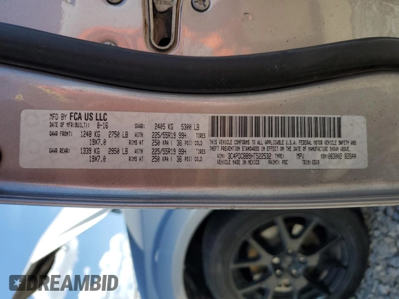 2017 Dodge Journey SXT with VIN 3C4PDCBB9HT522532, listed as a Copart auction lot 55886535 with 201,594 mi miles and Salvage title. Bid and sale history available at DreamBid. Image 12.