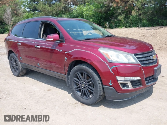 2015 Chevrolet Traverse LT with VIN 1GNKRGKD1FJ361464, listed as a IAAI auction lot 42492063 with 223,560 mi miles and . Bid and sale history available at DreamBid. Image 1.