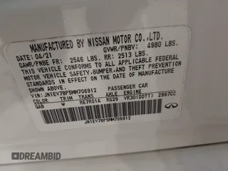 2021 Infiniti Q50 Luxe with VIN JN1EV7BP5MM706912, listed as a IAAI auction lot 41419631 with 40,233 mi miles and . Bid and sale history available at carsss.com. Image 9.