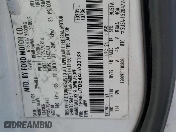 2010 Ford Explorer XLT with VIN 1FMEU7DE4AUA30133, listed as a Copart auction lot 49826815 with 118,096 mi miles and Salvage Title. Bid and sale history available at DreamBid. Image 13.