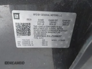 2020 GMC Acadia SLT with VIN 1GKKNULS1LZ106637, listed as a IAAI auction lot 42048333 with 129,491 mi miles and . Bid and sale history available at carsss.com. Image 9.