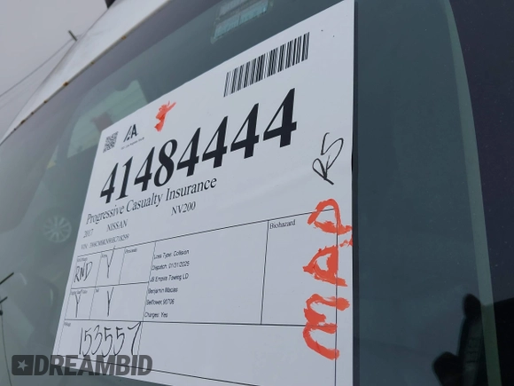 2017 Nissan NV200 SV with VIN 3N6CM0KN9HK718299, listed as a IAAI auction lot 41484444 with 153,557 mi miles and . Bid and sale history available at DreamBid. Image 17.