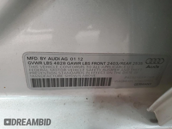 2012 Audi A4 Premium Plus с VIN WAUHFAFL3CN020403, выставлен на аукционе Copart как лот 84877114 с пробегом 153 506 миль миль и Списание • Salvage title. История ставок и продаж доступна на DreamBid. Изображение 14.