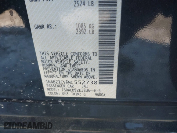 2022 Nissan LEAF SV Plus with VIN 1N4BZ1CV6NC552738, listed as a IAAI auction lot 41383500 with 44,205 mi miles and . Bid and sale history available at DreamBid. Image 9.