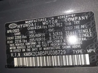 2023 Hyundai Kona SE with VIN KM8K2CAB5PU038729, listed as a IAAI auction lot 40957100 with 28,206 mi miles. Bid and sale history available at carsss.com. Image 9.