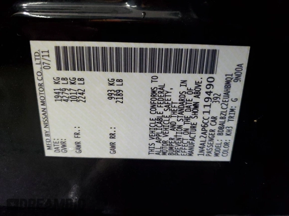 2012 Nissan Altima 2.5 S with VIN 1N4AL2AP6CC119490, listed as a Copart auction lot 82788704 with 119,091 mi miles and Salvage Title. Bid and sale history available at carsss.com. Image 13.
