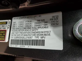 2020 Honda CR-V LX with VIN 5J6RW2H25LL018367, listed as a Copart auction lot 53148585 with 47,574 mi miles and Salvage Title. Bid and sale history available at carsss.com. Image 15.