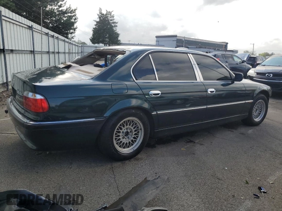 1998 BMW 7 Series 740il with VIN WBAGJ8329WDM24296, listed as a Copart auction lot 73581634 with 247,498 mi miles and Salvage Title. Bid and sale history available at carsss.com. Image 3.