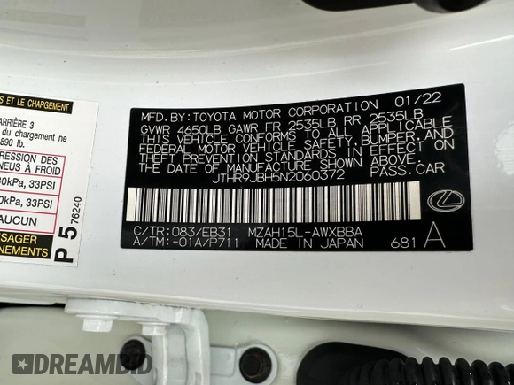 2022 Lexus UX 250h F Sport z VIN JTHR9JBH5N2060372, wystawiony jako Copart lot #61839575 z przebiegiem 110 619 mil mil oraz Czysty tytuł • Clean title. Historia ofert i sprzedaży dostępna na DreamBid. Obrazek 10.