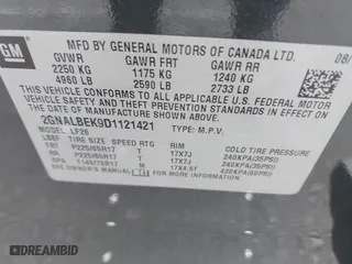 2013 Chevrolet Equinox LS with VIN 2GNALBEK9D1121421, listed as a IAAI auction lot 42001719 with 86,991 mi miles. Bid and sale history available at carsss.com. Image 9.