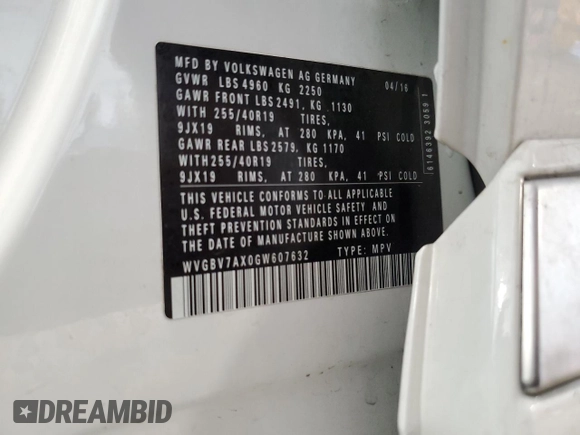2016 Volkswagen Tiguan S with VIN WVGBV7AX0GW607632, listed as a Copart auction lot 47170495 with 85,628 mi miles and Clean Title. Bid and sale history available at DreamBid. Image 14.