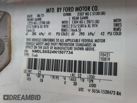 2022 Ford Transit Connect XL z VIN NM0LS6S24N1507734, wystawiony jako Copart lot #83630024 z przebiegiem 45 203 mil mil oraz Szkoda całkowita • Salvage title. Historia ofert i sprzedaży dostępna na DreamBid. Obrazek 14.