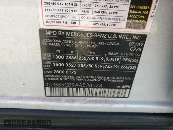 2010 Mercedes-Benz M 350 z VIN 4JGBB5GB9AA538078, wystawiony jako Copart lot #87926625 z przebiegiem Nie podano mil oraz Nie do naprawy • Non repairable. Historia ofert i sprzedaży dostępna na DreamBid. Obrazek 14.