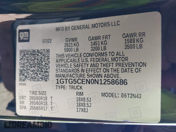 2022 GMC Canyon 2WD Elevation with VIN 1GTG5CEN0N1258686, listed as a IAAI auction lot 41290113 with 32,939 mi miles. Bid and sale history available at carsss.com. Image 9.