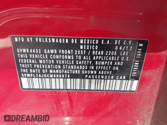 2012 Volkswagen Jetta TDI w/Sunroof & Nav z VIN 3VWPL7AJ0CM688974, wystawiony jako IAAI lot #42536983 z przebiegiem 202 719 mil mil oraz . Historia ofert i sprzedaży dostępna na DreamBid. Obrazek 9.