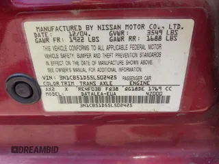 2005 Nissan Sentra S z VIN 3N1CB51D55L502425, wystawiony jako IAAI lot #42392811 z przebiegiem 152 204 mil mil oraz . Historia ofert i sprzedaży dostępna na DreamBid. Obrazek 9.