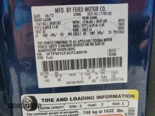 2012 Ford F-150 XL with VIN 1FTFW1CF2CFC40019, listed as a Copart auction lot 50057595 with 179,947 mi miles and Salvage Title. Bid and sale history available at carsss.com. Image 14.