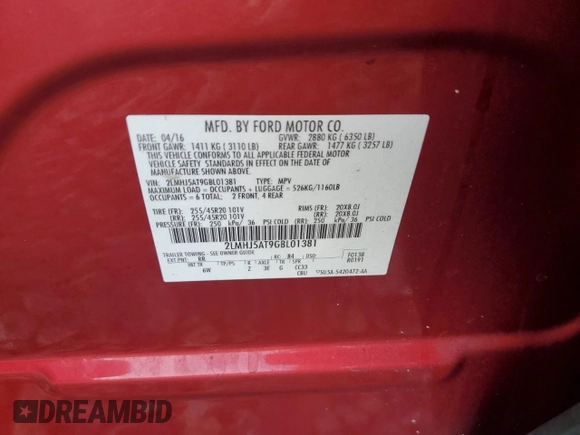 2016 Lincoln MKT EcoBoost with VIN 2LMHJ5AT9GBL01381, listed as a Copart auction lot 50622465 with Not Provided miles and Salvage Title. Bid and sale history available at DreamBid. Image 13.